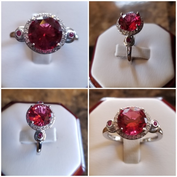 Genuine 3CT Ruby, Pink/White Sapphire Ring 7 & 8 - Picture 2 of 10